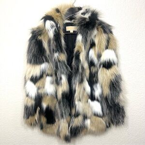 Michael Michael Kors Faux Fur Coat Jacket Tan Black White Size S